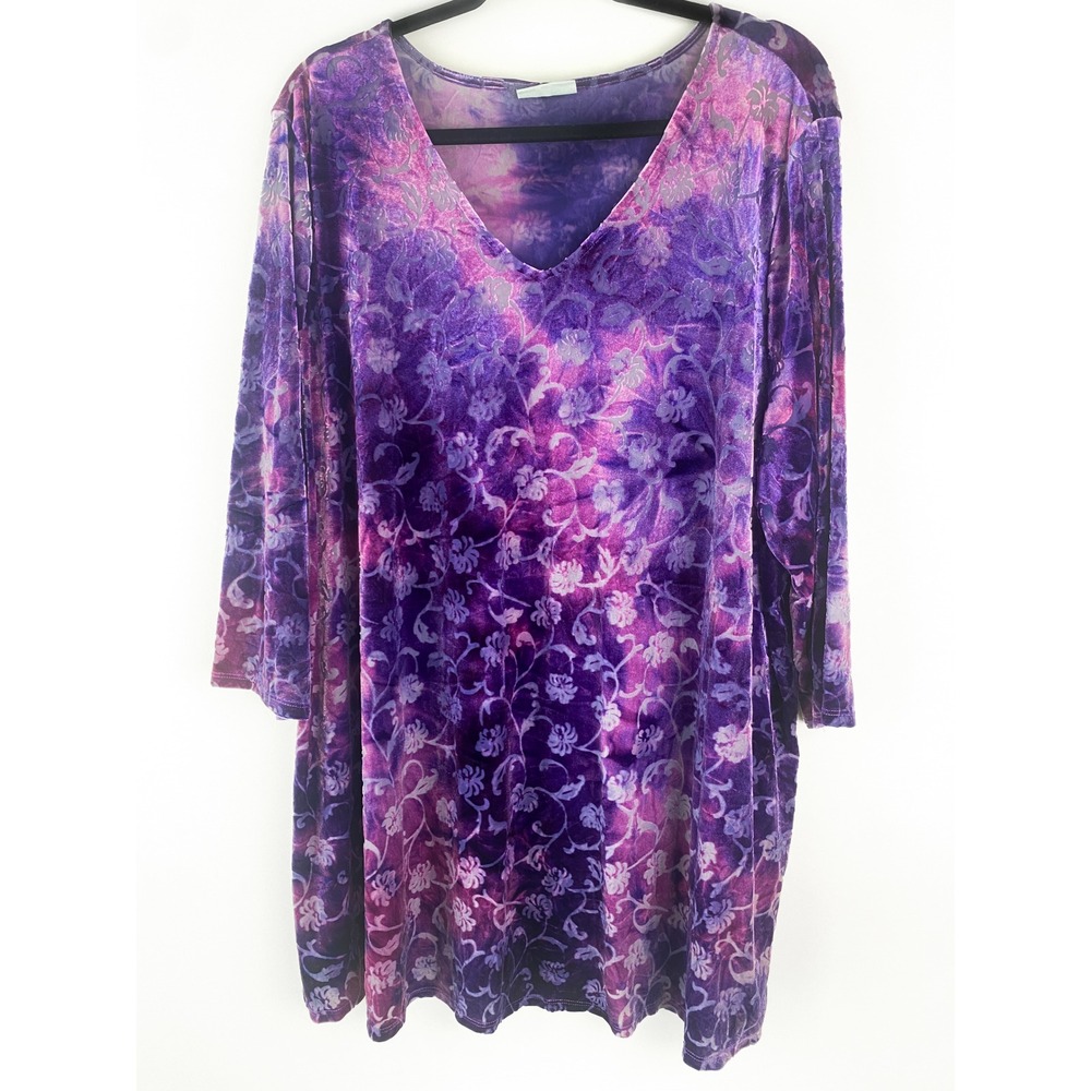 Catherines Womens Velvet Burnout Tunic Top 2X Purple Whimsigoth Fairy Stretch
